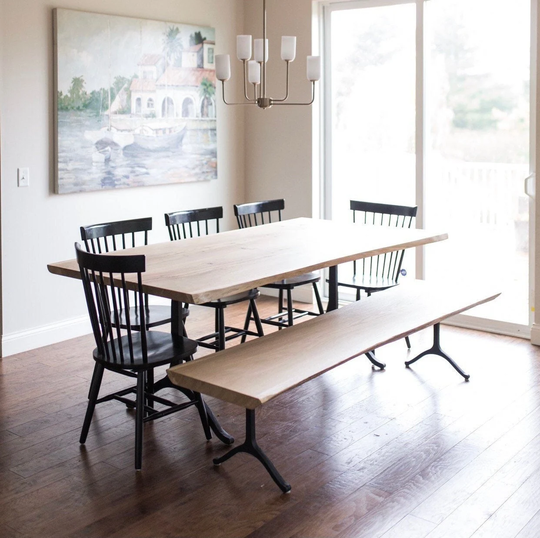 White Oak Live Edge Dining Table - Steel Wishbone Legs