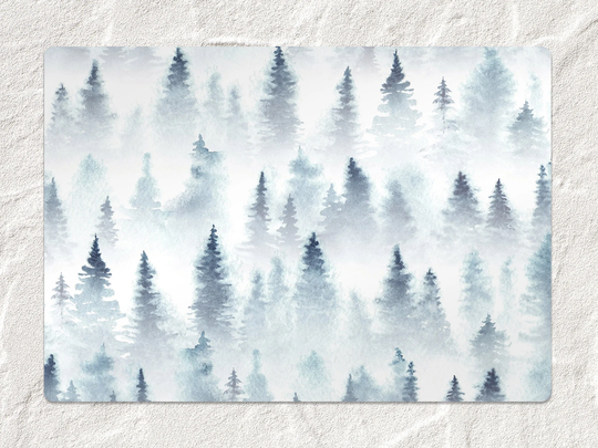 Foggy Forest Chair Mat, Blue Vinyl Floor White Protective Botanical Splat Office Decor, Area Rug, Kids Room Splash Mat
