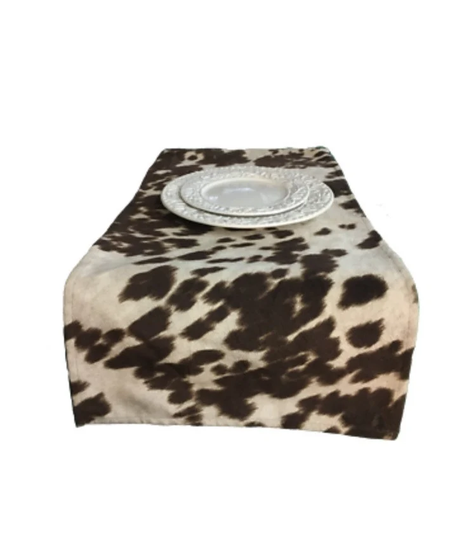 Mantel Table Linen Runner, Cow Hide Print Faux Suede Fur, Holiday Birthday Baby Shower Home Table Decor