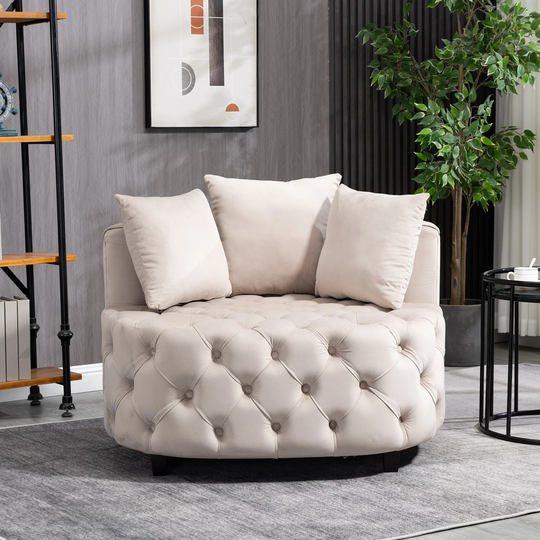 Classical Barrel Chair for living room / Modern Leisure Sofa Chair (Khaki)