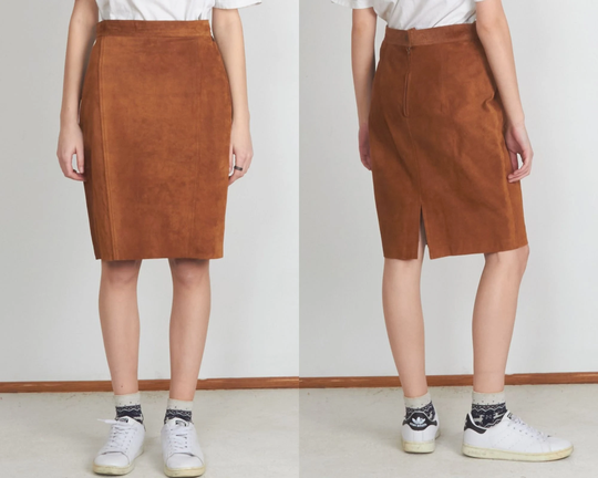 Vintage Brown Jofama Leather Mini Pencil Skirt/ Size 38