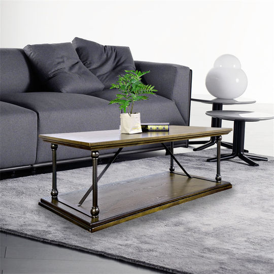 Country Style Coffee Table with Bottom Shelf End Table Side Table