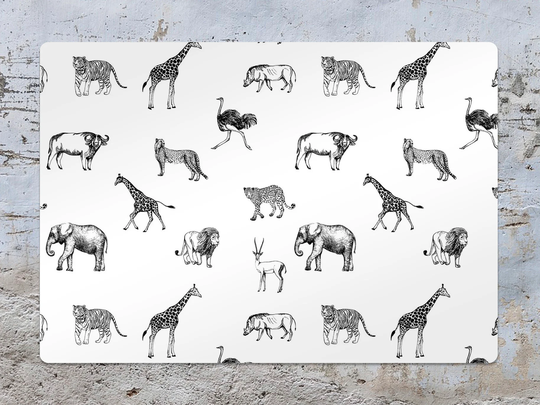 Safari Animals Chair Mat, Black Splat White Vinyl Floor Fauna Protective Pvc Office Room Rug, Comfort Splash Mat