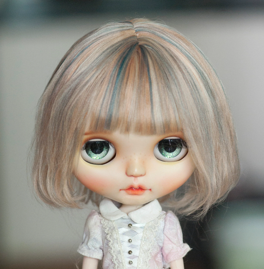 Mohair Yarn Blythe Scalp Wig 5 Colors Mix Color Bob Style Doll With Bangs Gradient
