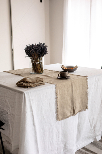 Linen Table Runner, Rustic Softened Linen Raw Edges Heavy Weight Runner