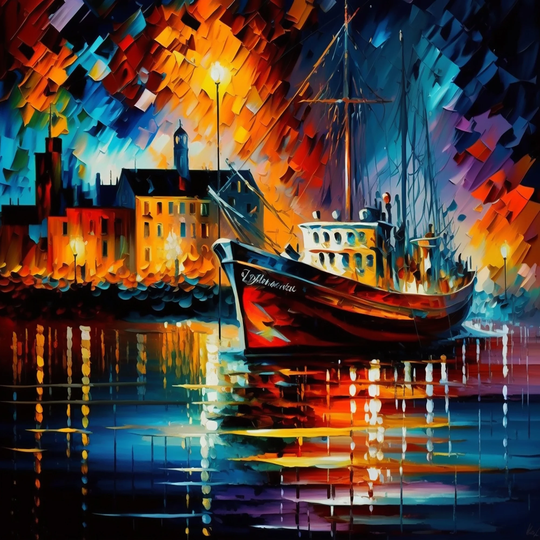 Designart 'Colorful Port With Fishing Boat II' Cityscapes Framed Canvas Art Print