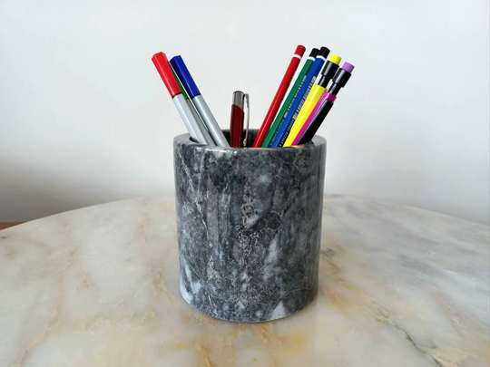 Natural Marble Pen Holder, Tiger Spotted, Gray-Black Brush Genuine Marble, Gifts For Her/Him, Home Gifts, Decorative Penholder