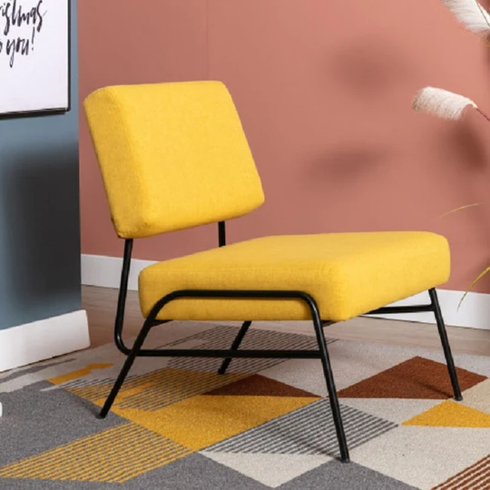 Wire Metal Frame Slipper Chair, Armless Accent Chair Lounge Chair for Living Room, Bedroom, Home Office,Yellow Linen