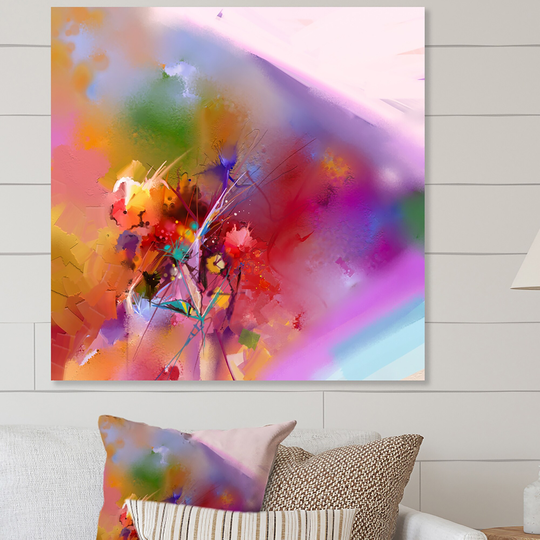 Designart 'Abstract Floral Oil Color Painting' Traditional Canvas Wall Art