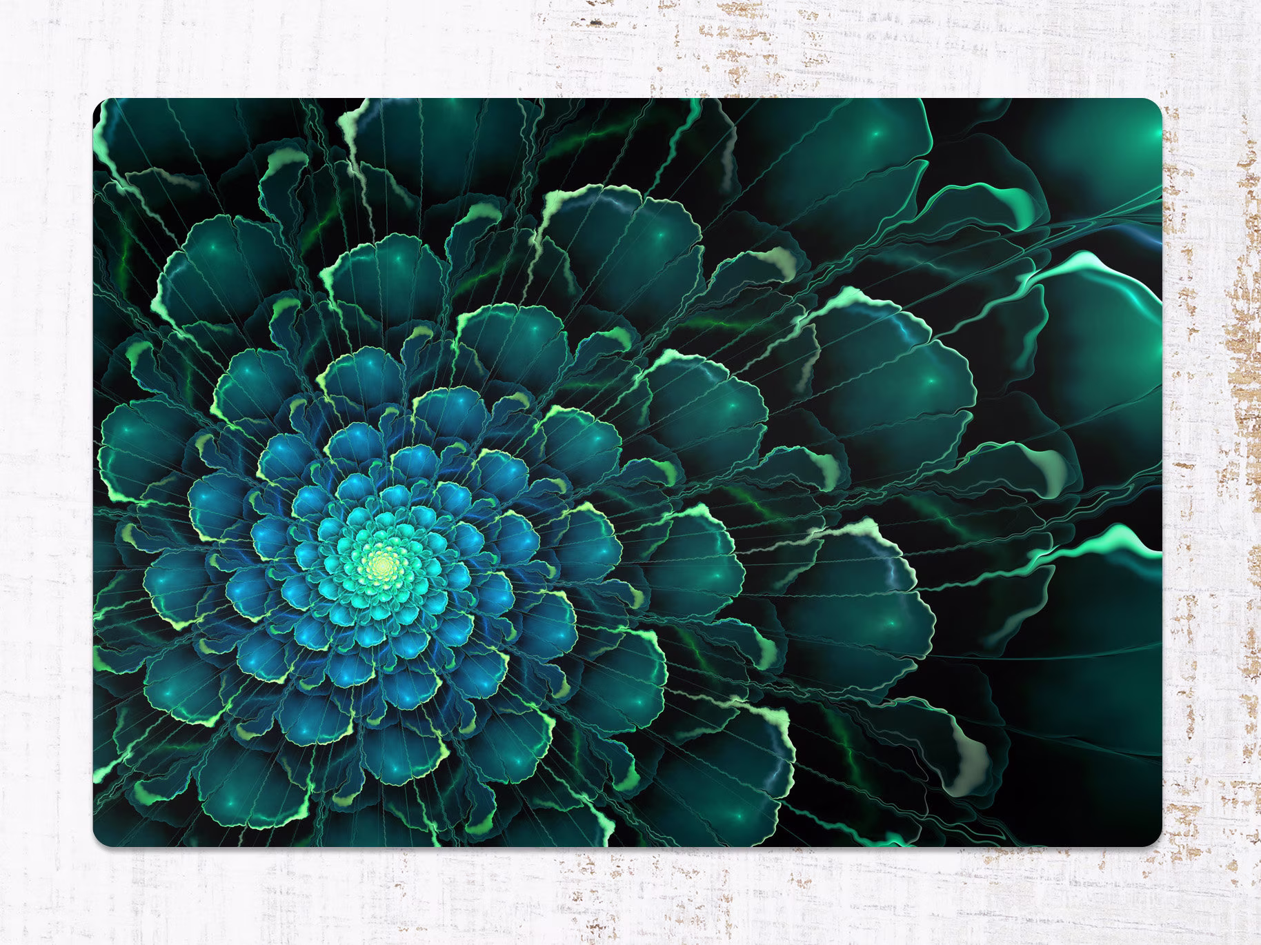 Abstract Flower Chair Mat, Blue Vinyl Floor Green Protective Spiral Splat Pad, Flooring, Housewarming Gift