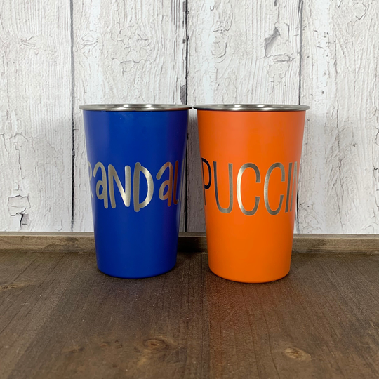 Discontinued-16 Oz. Pint Size Stainless Steel Laser Engraved Cup-Party Favor Cup-Bridesmaid Gift-Groomsmen Gift-Personalized Pencil Holder
