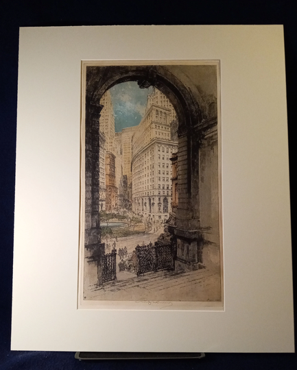 Luigi Kasimir | 1881-1962 "Bowling Green" - New York City, Color Etching, 1927, Editioned & Signed in Pencil, | Free Shipping