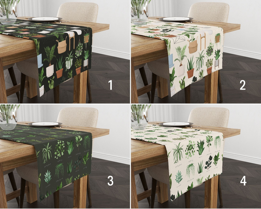Boho Plants Table Runner, Green Botanical Kitchen Bohemian Tablecloth, Linens, Housewarming Gift, Gift For Her