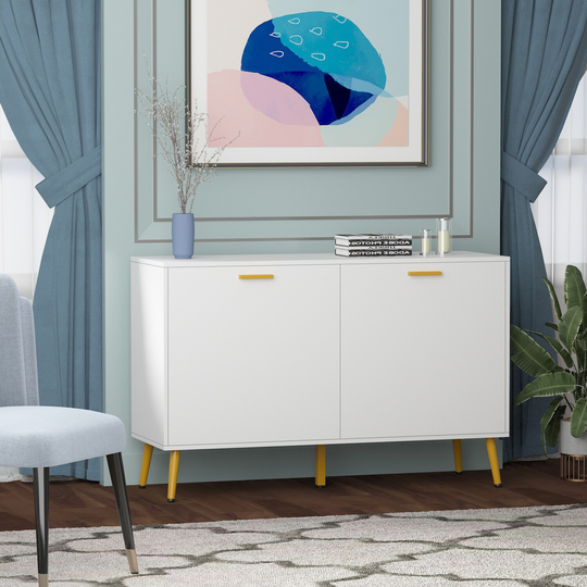 FAMAPY Buffet Sideboard Credenza with 2 Doors White Accent Cabinet - 46.2"W x 15.6"D x 37.3"H