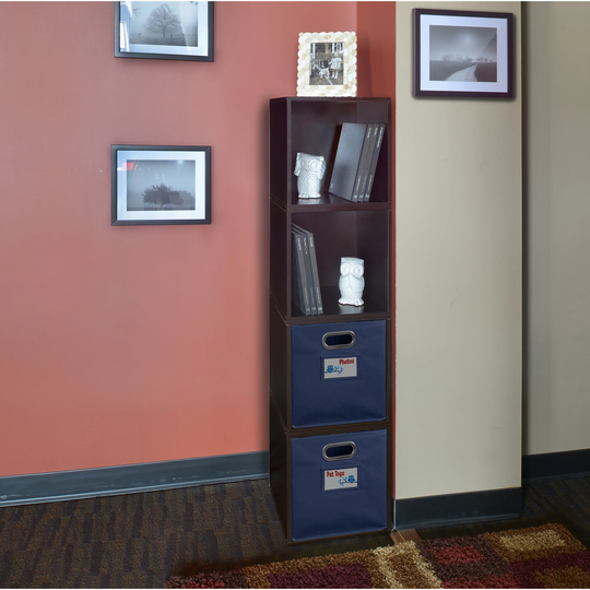 Noble Connect Storage Set - 4 Cubes and 2 Canvas Bins- Truffle/Blue