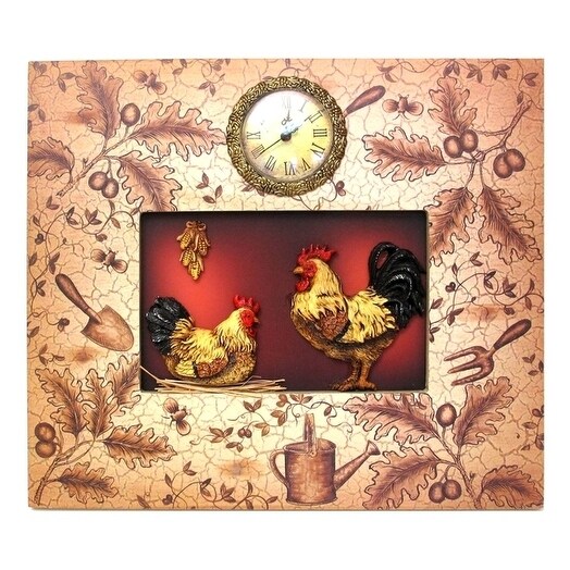 Ornate Rooster Plaque With Clock - Multi-Color