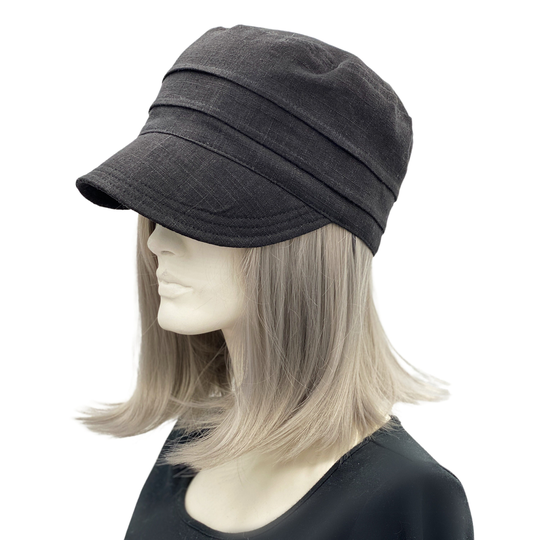 Cadet Cap, Handmade in Black Linen, Or Choose Your Color, Summer Sun Hats Women, USA Small Business, Casual Travel Hat, Mothers Day Gift