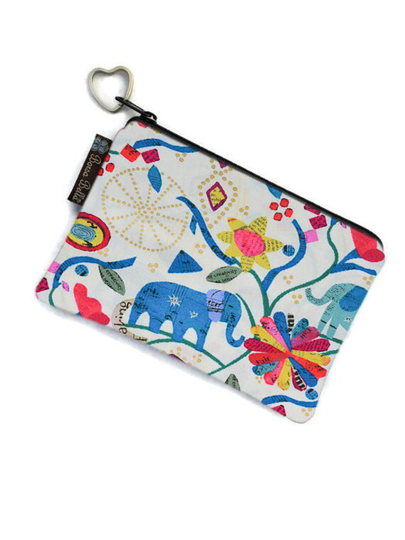 Cute Small Zipper Pouch - Makeup Bag Perfect Pencil Boho Elephant Fabric