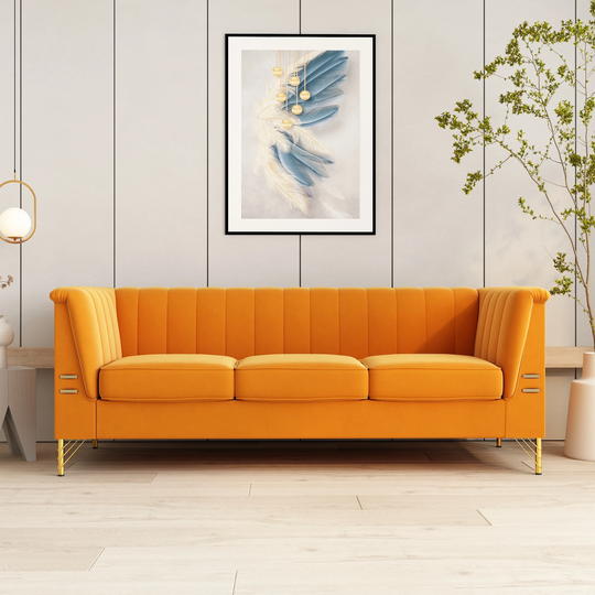Modern velvet sofa with wooden frame and Flared Arm