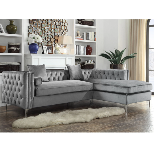 Chic Home Monet Grey Velvet Right-facing Sectional Sofa