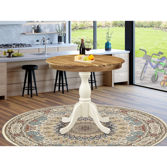 Dining Room Table - Natural Table Top and Linen White Pedestal Leg Finish
