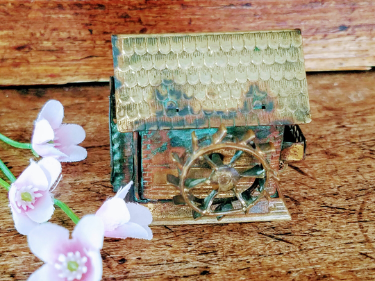 Brass Watermill Tape Measurer~Measuring Housed in Watermill~Vintage/Antique Sewing Tool~Sewing Collectible~Jewelsandmetals