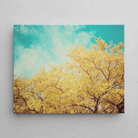 Teal & Gold Canvas Wall Art Colorful Yellow Nature Decor For Living Room Bedroom Nursery Fall Tree