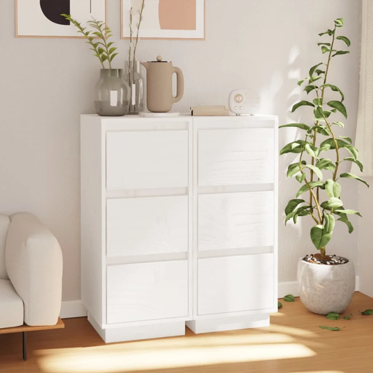Sideboards 2 pcs White 12.6"x13.4"x29.5" Solid Wood Pine