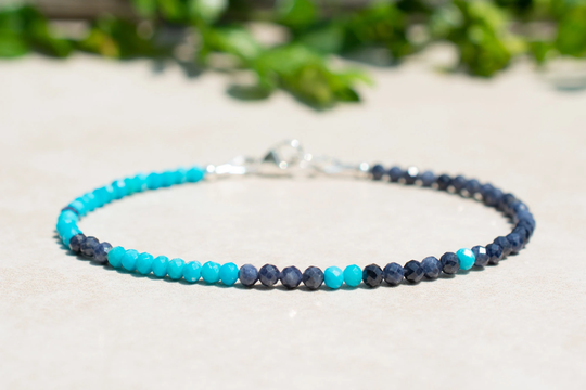 Sleeping Beauty Turquoise Sapphire Bracelet, September December Birthstone, Ultra Delicate Gemstone Bead Mothers Day Gift For Her