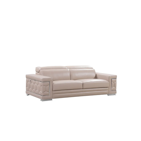 29" to 38" Modern Beige Leather Sofa - 29" x 89" x 41"