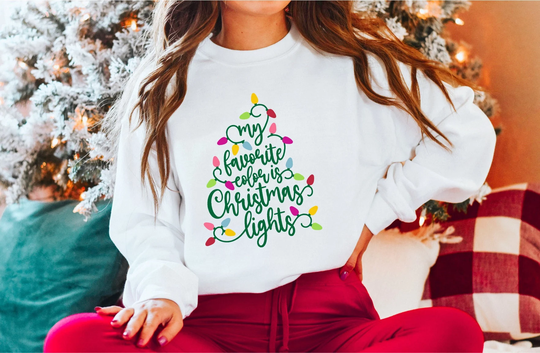 My Favorite Color Is Christmas Lights Sweatshirt Vintage Crewneck Pajamas 2022 Holiday Apparel Pjs Retro