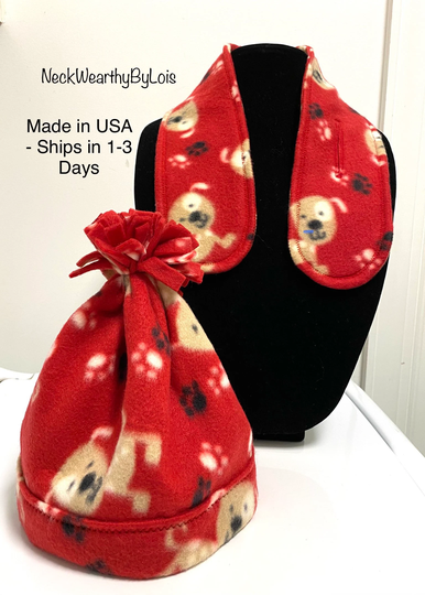 Kids Winter Scarf And/Or Beanie Cap, Doggie For Kids, Pull Through Fleece Scarf, Children's Wear, Keyhole