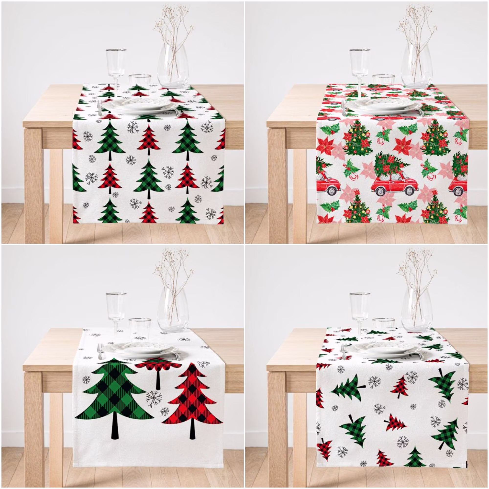 Christmas Table Runner|High Quality Xmas Tree Runner|Pine Home Decor|Farmhouse Style Decor|Checkered Tablecloth