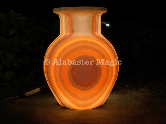 Unique Alabaster Table Lamp/Handmade 100 Natural Stone Lamp - One Solid Stone- Egyptian Translucent