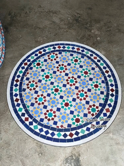Bistro Table Made Of Mosaic, Handmade Moroccan Mosaic Table, Authentic Tile Color, Round Garden