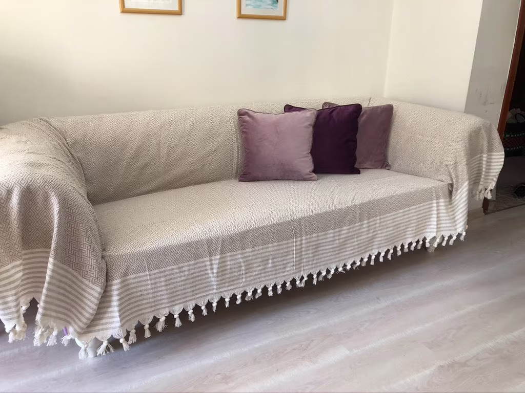 Slipcover For Sofa, Woven Sofa Cover, Cotton Bed Natural Woven Large Linen Cover