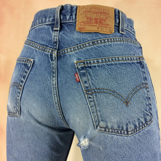 Size 30 Vintage Levis 505 Women's Ripped Jeans W30 L31 High Waisted Distressed Faded Mom Boyfriends Waist 30"