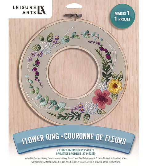 Leisure Arts Kit Embroidery 8" Flower Ring