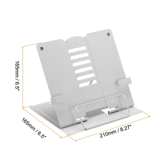 A5 Book Stand, Iron Adjustable Foldable Book Holder with Clips