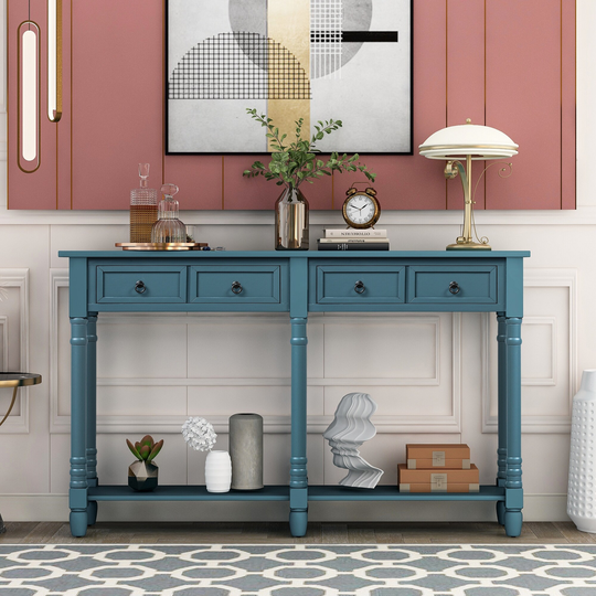 Console Table, Sofa Table With Two Drawers And Open Storage Shelf