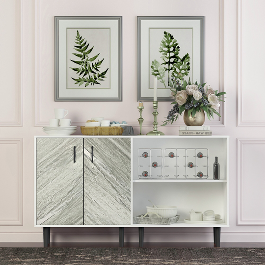 Cabinet with 2 Doors and 3 Open Shelgves Freestanding Sideboard Storage Cabinet Entryway Floor Cabinet