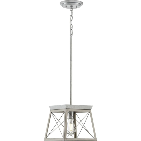 Briarwood Collection One-Light Galvanized and Bleached Oak Farmhouse Style Hanging Mini-Pendant Light - 10 in x 10 in x 9 in