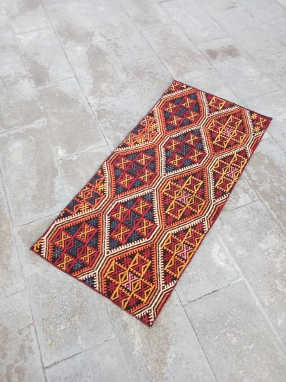 Colorful Rug, Turkish Small Area Colorful Mat, Handmade Wool Antique Doormat Home Decor, Carpet, 2.1x4.3, Rug 2x4, Vintahe