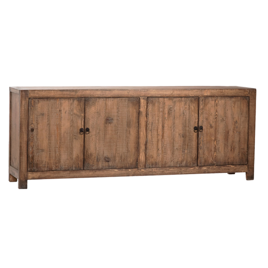 Kali 87" Reclaimed Pine Textured Sideboard in Medium Brown