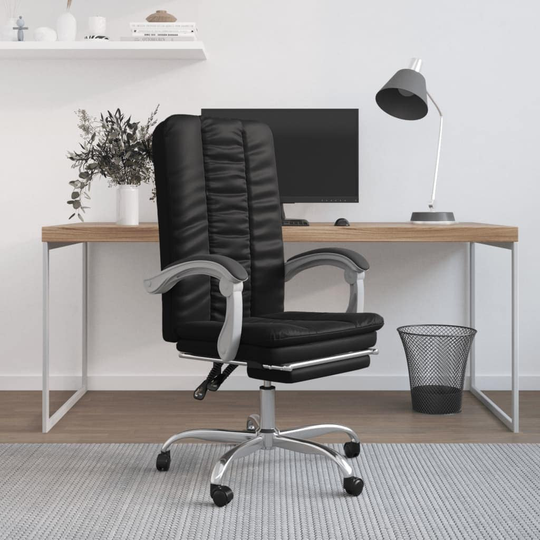 vidaXL Reclining Office Chair Black Faux Leather - 24.8" x 22" x (43.5"-47.2")