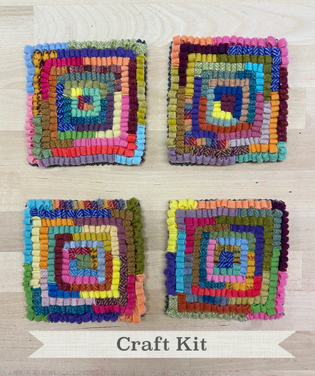 Rug Hooking Kit - Diy Wool Coaster Hit & Miss Complete Make Your Own Set
