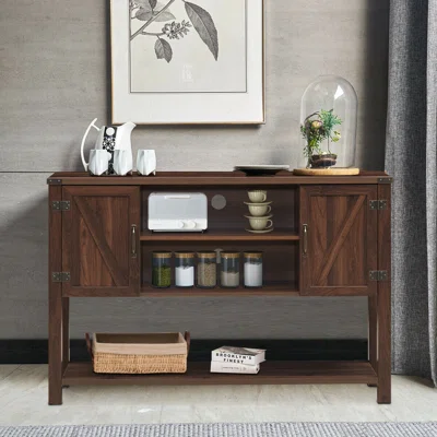 Oaks Console Table Sideboard Buffet Tv Stand W/ Storage Cabinets & Bottom Shelf