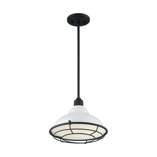 Newbridge 1-Light Large Pendant Fixture - Gloss White Finish with Textured Black Accents - Gloss White / Black Accents