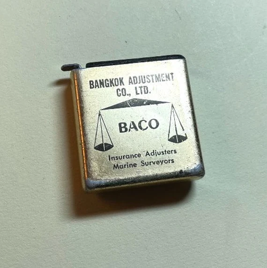 Vintage Midcentury Advertising Measuring Tape, Bangkok Adjustment Co. Ltd., Baco, Collectible, Retro Tool, 1960S-70S