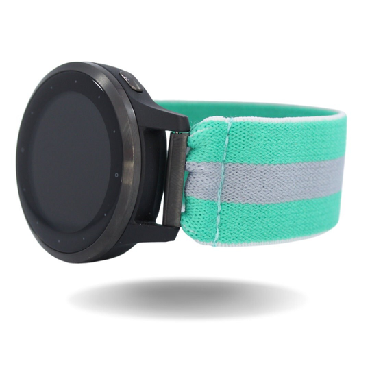 Elastic Watch Band For Garmin Vivoactive 4S | Retro Mint Grey Stripe Includes 18mm Specialty Adapters